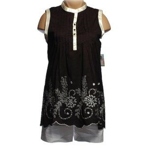 POW WOW Black Cutwork Embroidered Tunic - Sz 10 - NEW